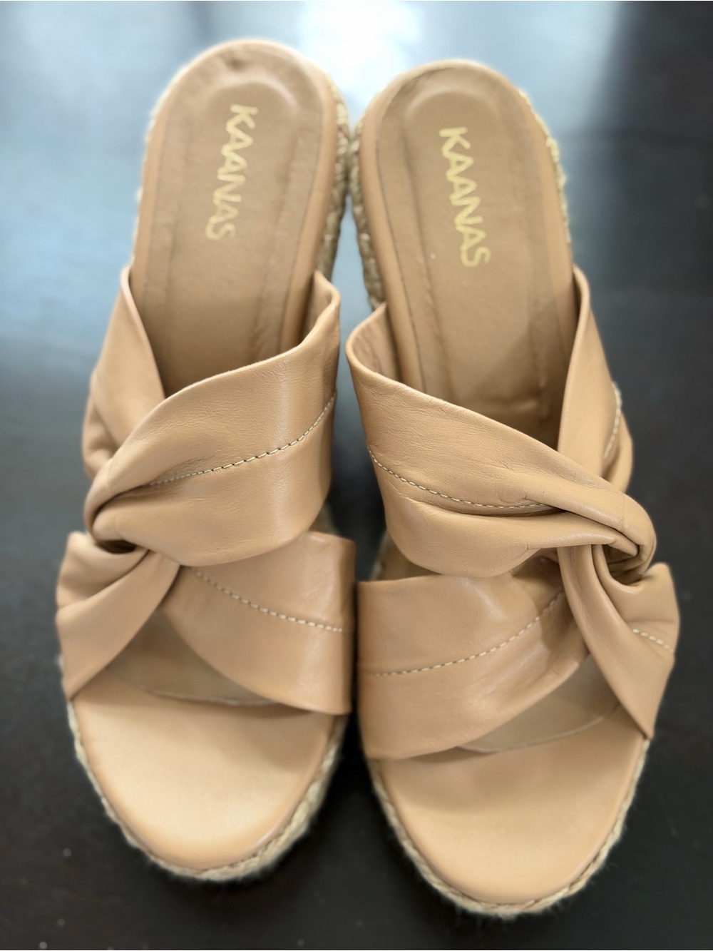 Kaanas Nude Knotted Espadrille Wedge Sandals
